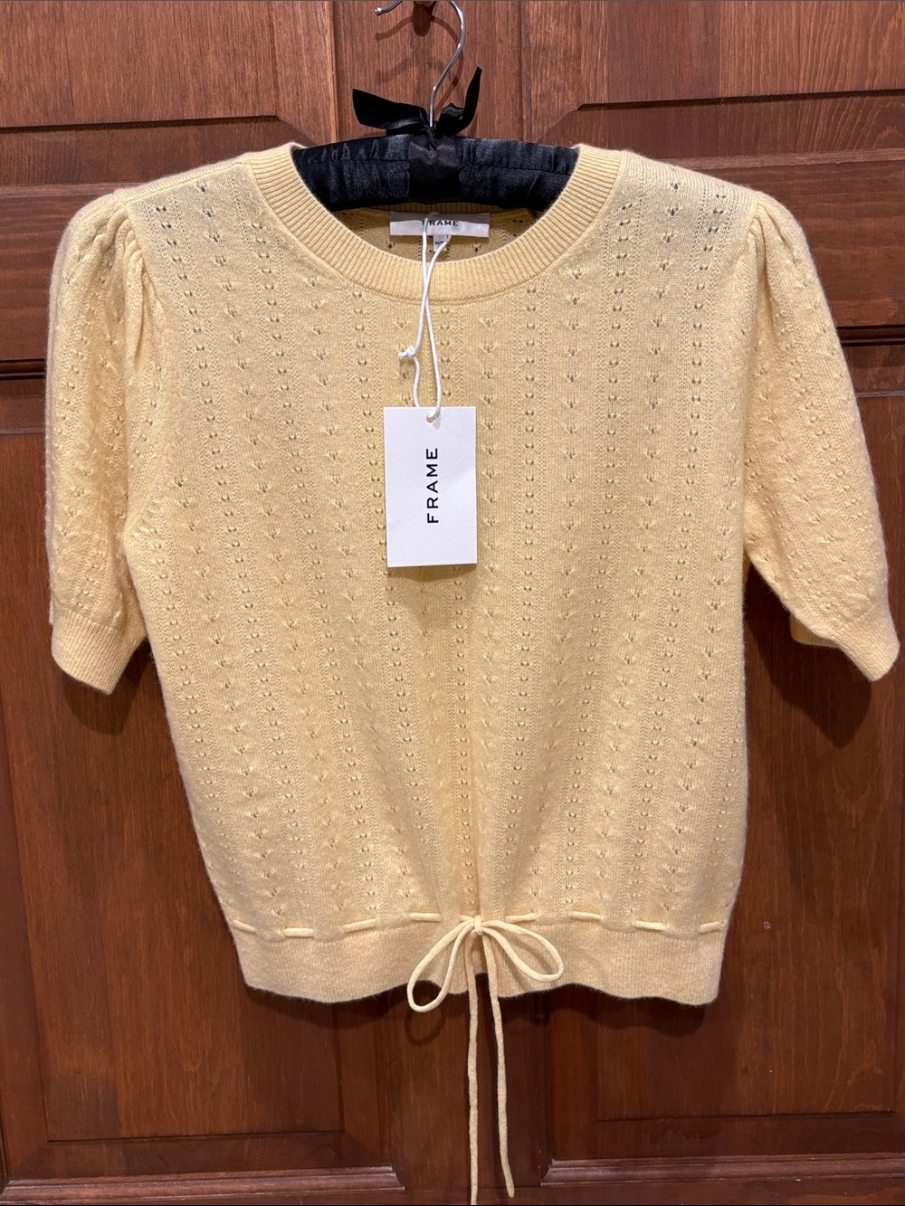 Frame Pale Yellow Cashmere Short Sleeve Charm Sweater Medium M